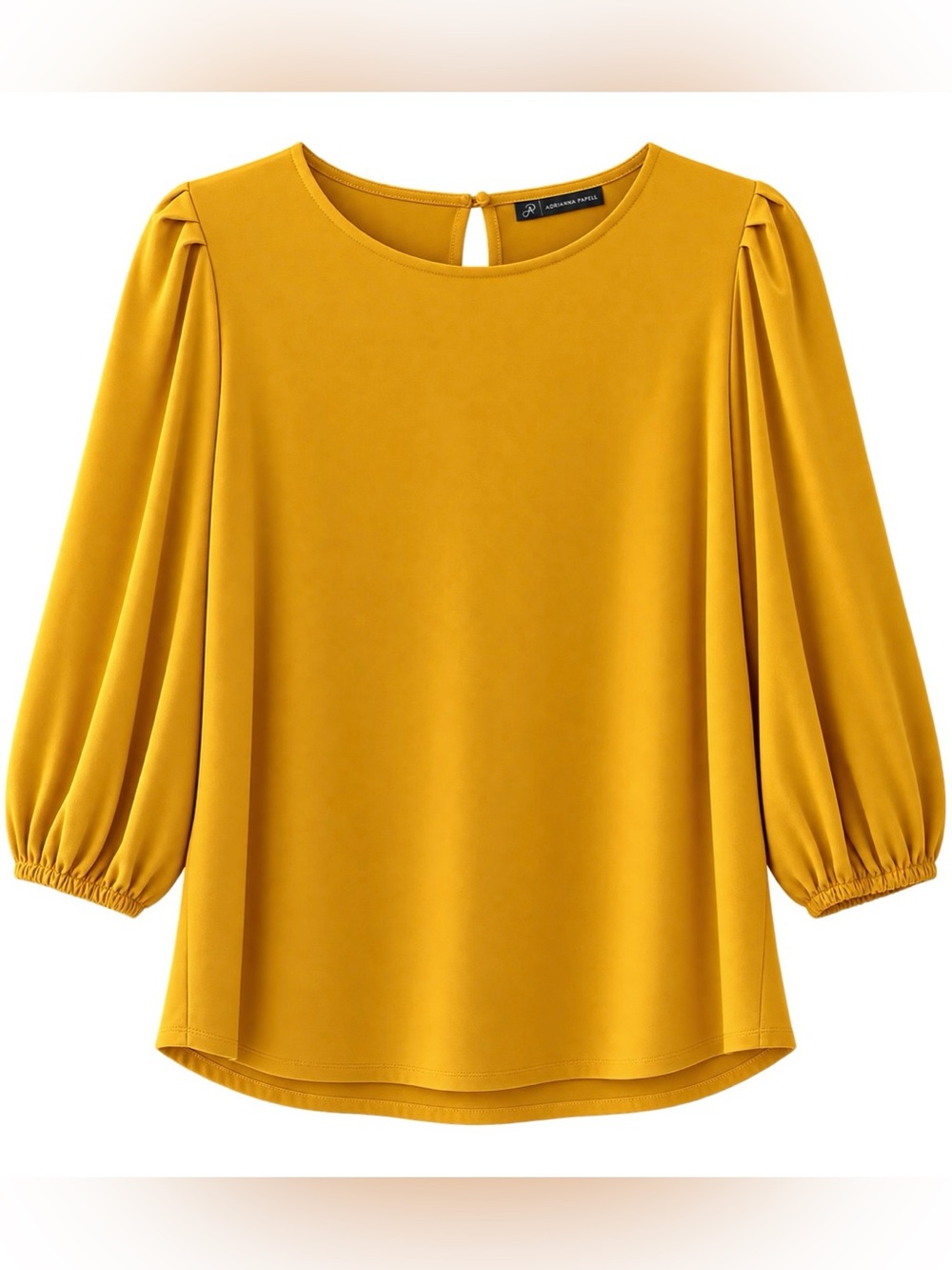 Adrianna Papell Mustard Yellow Puff Sleeve Blouse Women's Size L